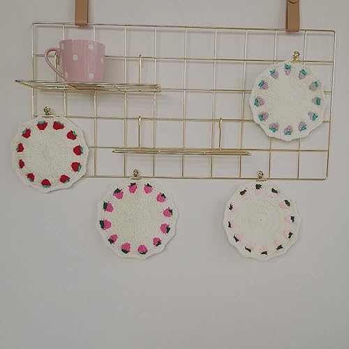 Miniatura 2 de Lindos soportes redondos de algodón tejido de fresa con corazones de fresa, salvamanteles resistentes al calor para tetera, decoración de cocina (5,