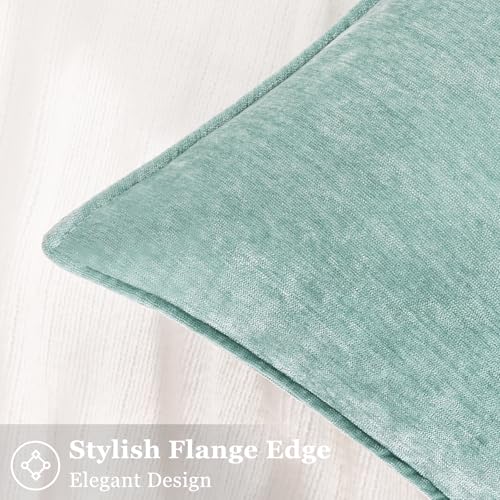 decorUhome Couch Throw Pillow Covers 16x16 Set of 2, Decorative Soft Euro Neutral Chenille Pillow Covers with Elegant Design for Sofa Bed Living Room Home Decor, Aqua Haze