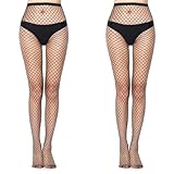 AHLPO Netzstrumpfhose Schwarz, 2 Paar Fishnet Stockings Strümpfe, Mode Reizvolle Netzstrümpfe Elastisch Hohe Taille Fischernetz Strumpfhosen für Damen Alltagskleidung und Halloween Cosplay