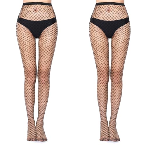 AHLPO Netzstrumpfhose Schwarz, 2 Paar Fishnet Stockings Strümpfe, Mode Reizvolle Netzstrümpfe Elastisch Hohe Taille Fischernetz Strumpfhosen für...
