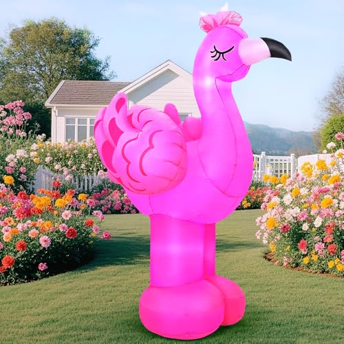 Kooy 6Ft Flamingo Decorations, Hawaiian Summer Inflatables Outdoor Decorations, Gaint Pink Flamingo Yard Decor Blow Up Flamingos For Party, Luau Inflatables Built-In Led Lights Lawn Holiday Outside