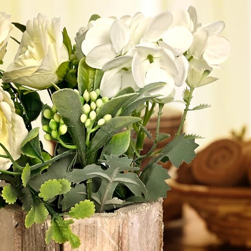 Image of Cortina Wooden W Pot Mixed Flower | Home Decor Items for Living Room Balcony Kitchen Bedroom Office Table Top Decoration - Green, 20X10