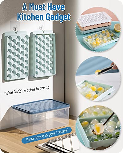 Icediver Circle Ball Ice Trays For Freezer With Lid & Bin, Sphere Ice Cube Mold Making 99 X 1.0In Small Round Ice Cubes(Updated Blue Ice Trays, 1 Ice Bucket & Tongs) #TOP3