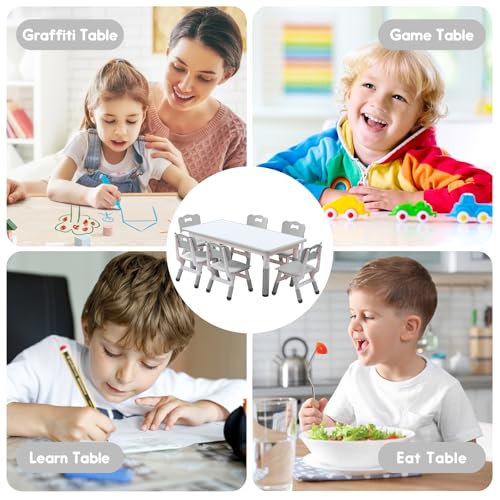 image for HAPPYMATY Kids Table and Chair Set, Snow Grey, Upgraded Plastic, 47.2x