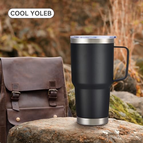 Image of 30 oz Stainless Steel Tumbler with Handle and Lid, 1 Pack | Powder Coated, Double Wall Vacuum Insulated, Leak Proof Lid, Keep Drinks Cold and Hot, for office, party, camping, Black