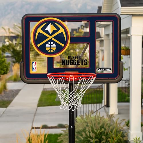 Image of Lifetime NBA Denver Nuggets Portable Basketball Hoop, Adjustable Height 7.5-10 Ft, 44 Inch Shatterproof Fusion Backboard, Base with Wheels