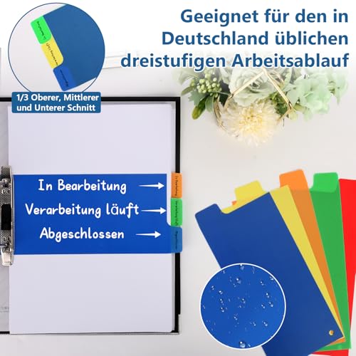 15 Stück Register-Taben Kunststoff 5 Sets à 3-teilig in 5 Farben Trennstreifen für Ordner Ringbücher 240x105mm Trennblätter Plastik A4 Bunt Mit Lochung Beschreibbar Wasserfest Farbige Sortierhilfe