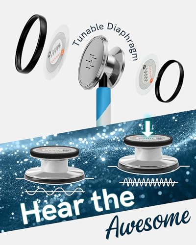Image of FriCARE Tunable Stethoscope - Dual Head Estetoscopio for Nurses, Doctors | Paramedics, Students, Duo Frosted Blueberry Tube, Classic Steel Finish Chestpiece