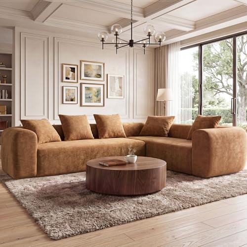 Image of Claiks 106 inch Cloud Boneless Couch, Right Chaise Sofa, Brown