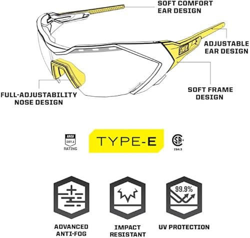 Miniatura 2 de Mechanix Wear Vision Type-E - Lentes de seguridad con antivaho, resistentes a los arañazos, protectores, negros, medio marco, brazos y nariz