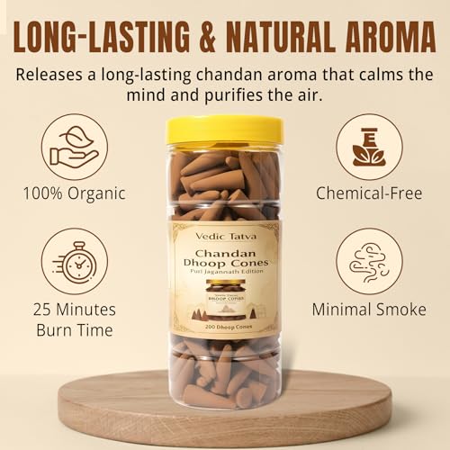 Image of Sandalwood Dhoop Cones for Pooja - Premium Pack of 200 | Natural Chandan Dhoop Cones Made with Pooja Flowers & Agarwood Blend | Long-Lasting Fragrance for Meditation, Prayer & Aromatherapy