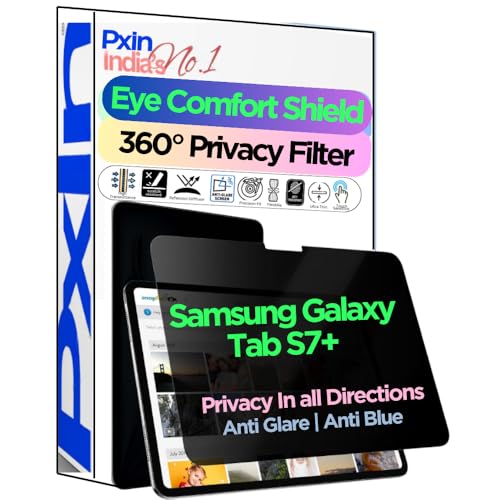 Image of PxIn Tablet Privacy Screen Guard compatible with Samsung Galaxy Tab S7+ | No.1 | Anti Glare | Anti Blue Light | Anti UV | 4 Way Privacy Filter | 360 Privacy | Eye Protect