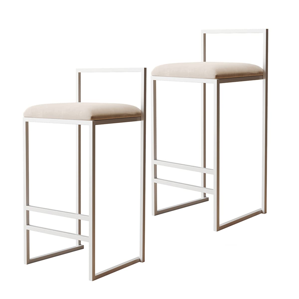 Set 2 Sgabelli da Bar 45x47x88 cm in Metallo e Velluto Crema