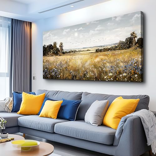 KELIYUAN Canvas Wall Art For Living Room Farmhouse Wall Decor For Bedroom Office Decorations Field Scenery Wall Painting Countryside Pictures Artwork Modern Ready To Hang Home Decor 30"X60"
