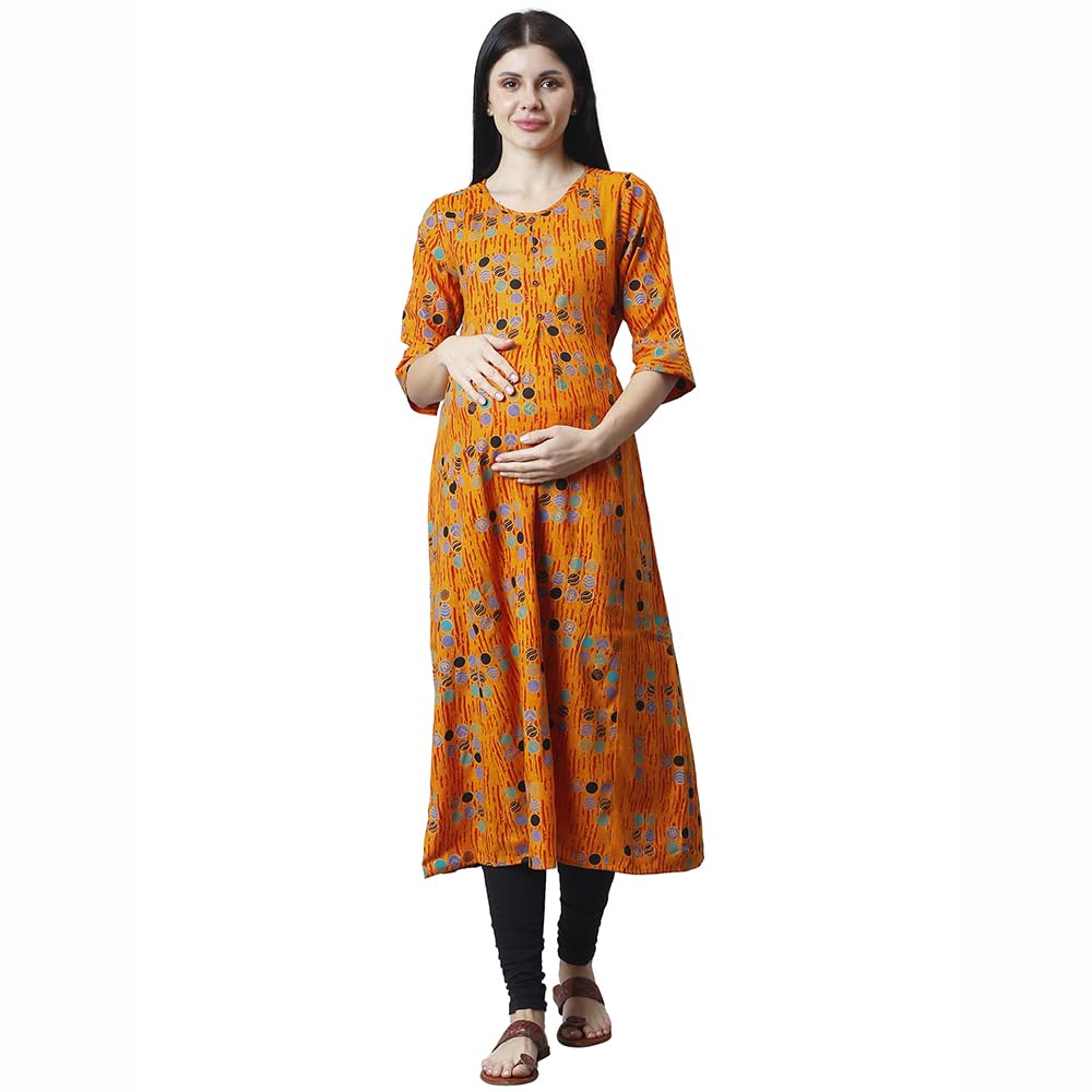 cee 18 Women's Cotton Rayon A-Line Maternity/Feeding Kurti with Zippers(9820_44,Electric Orange,2XL)-picture-17