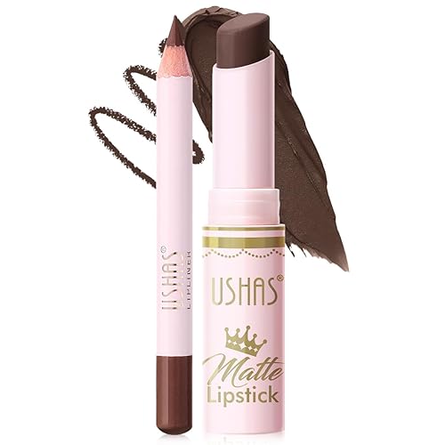 USHAS Juego combinado de lápiz labial y delineador de labios 2 en 1, impermeable, mate, para mujer, juego de delineadores de labios de larga