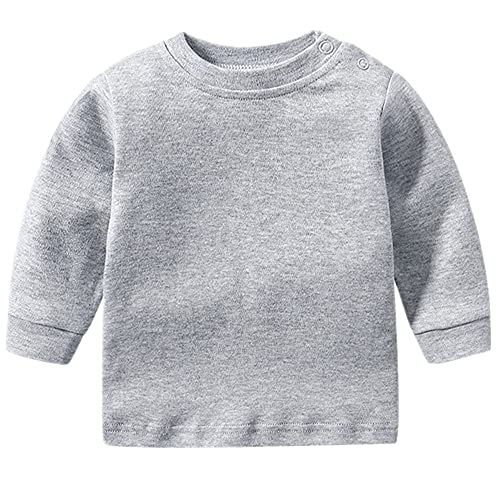 Unisex Baby and Toddler Boys Girls'Cotton Long Sleeve Basic Round Neck Solid Sweatshirt Tee Shirts