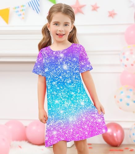 Little Girls Dress Summer Short Sleeve T-Shirt Dress Cute Print Casual Sundress 2-7 Years4