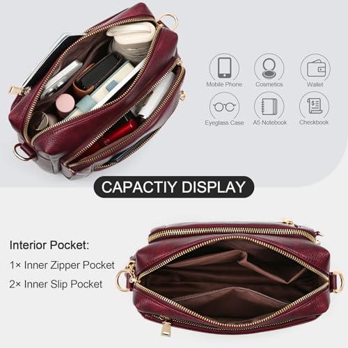 Image of Small Leather Crossbody Bags for Women Anti theft Purses and Handbag Shoulder Hangbag with Wide Strap Tassel