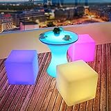 16 Inch Rechargeable LED Color Changing Cube Chair Light, Waterproof RGB Color Changing LED Light Cube Seat Stool Side Table w/Remote for Party Mood Lamp Night Romantic Decorative Lighting