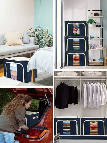 Image of Fabric Clothes Storage Box,Multi Rectangular Foldable Clothes Storage Box /bin Boxes Extra Foldable Stackable Container Organizer,Cloth Storage Bags with Zip, Multicolor (1, Standard)