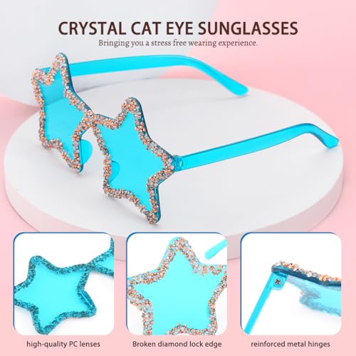 Woeoe Rimless Star Shape Sunglasses Rhinestone Glasses for Women Diamond Crystal Sunglasses Costume Party Accessory4