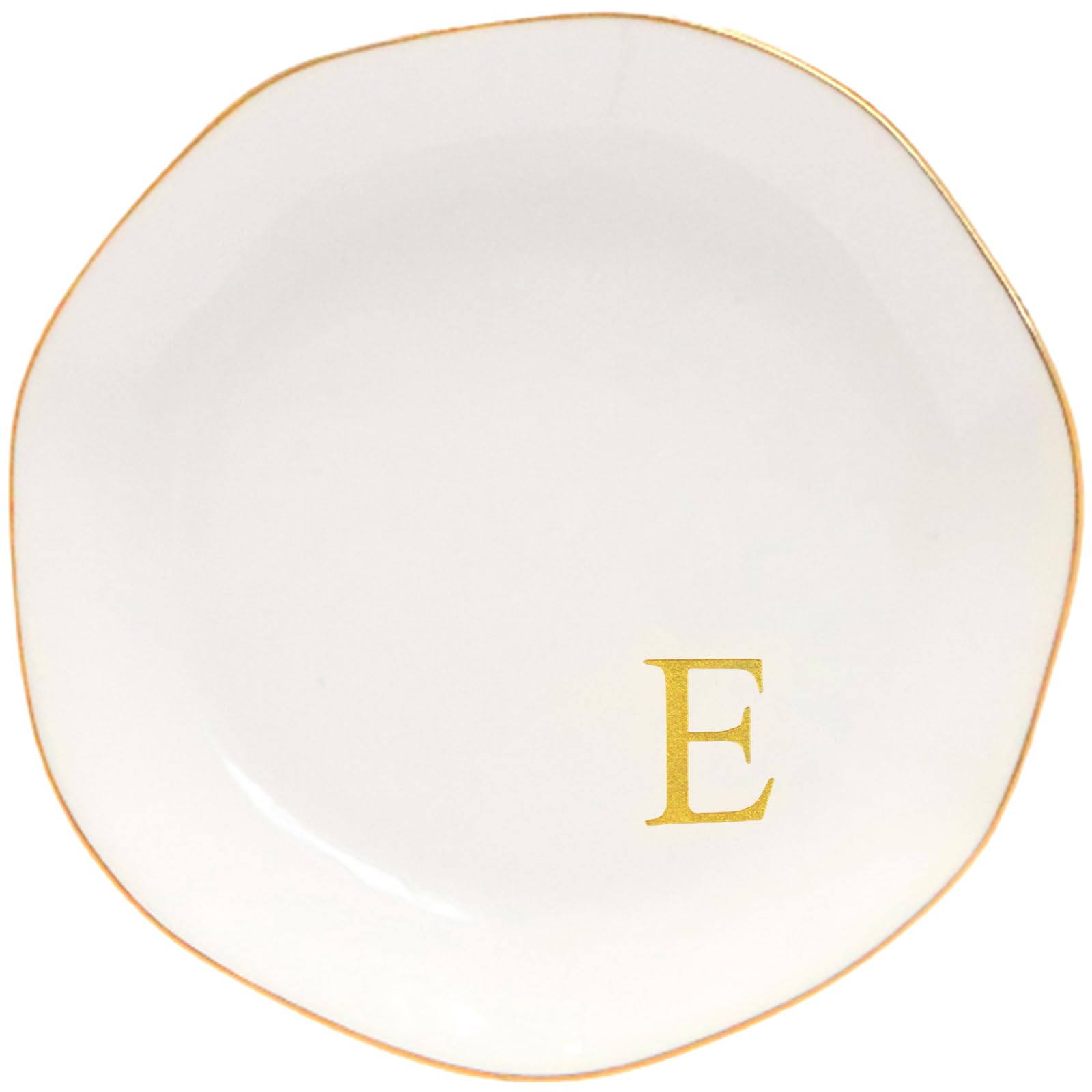 Ceramic Jewelry Tray Initial Ring Dish Personalized E-Monogrammed Engagement Wedding Gifts, for Birthday Mother's Day Christmas for Women, Ceramic White 4.75" (E)