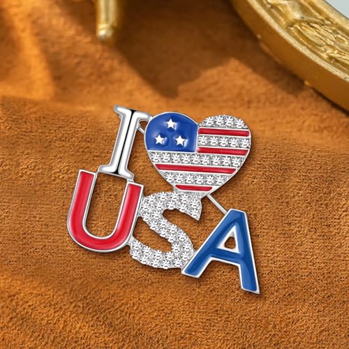 Image of Rhinestone Brooch Pins for Women, Vintage Crystal Enamel Brooches, American Flag Pin Patriotic Lapel Pins Gift for Suit Clothes Bag Accessories