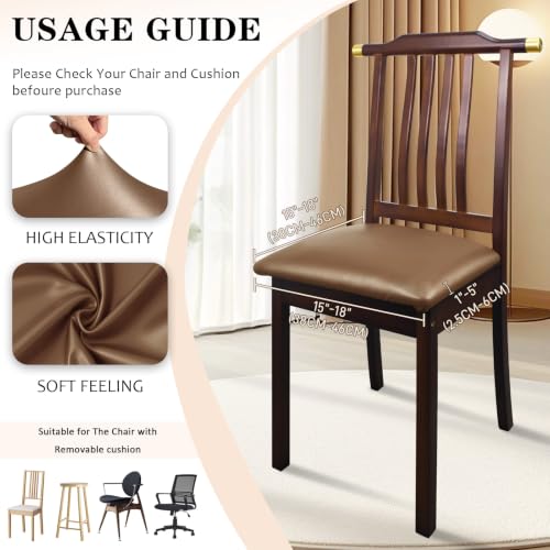 Image of Pu Leather Dining Chair Seat Covers Set of 6, Waterproof Dining Seat Covers Stretch Chair Covers for Dining Chairs /Kitchen Room /Hotel, Odorless Seat Covers for Kitchen Chairs (Light Brown- 4 PCS)
