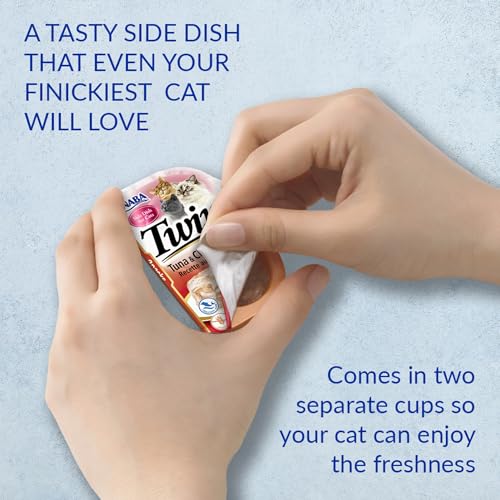 Image of INABA Twins for Cats, Side Dish /Topper Cups, 1.23 Ounces per Serving, 16 Servings, Tuna & Chicken with Scallop Recipe (Pack of 2)
