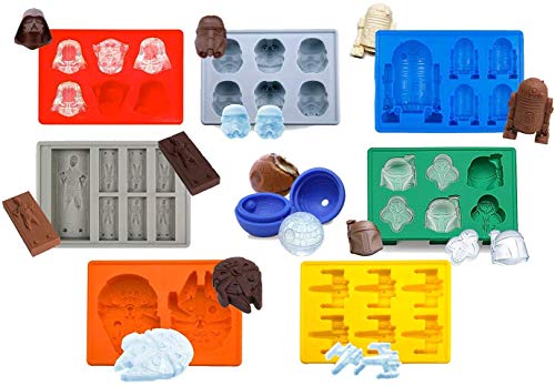 Set of 8 Star Wars Silicone Ice Trays/Chocolate Molds: Stormtrooper, Darth Vader, X-Wing Fighter, Millennium Falcon, R2-D2, Han Solo, Boba Fett, and Death Star