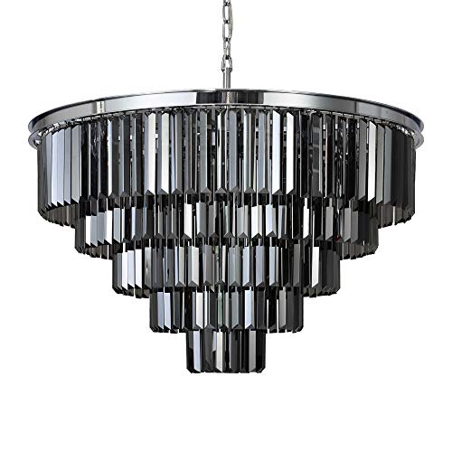 MEELIGHTING 16Lights Smoke Crystal Chandelier Modern Chandeliers Lighting Pendant Ceiling Light Fixture 5-Tier for Dining Room Living Room Bedroom, Chrome Finished W31.5\'\' - Thumbnail 7