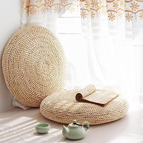 Upkoch Tatami Cushion Floor Pillow Straw Flat Seat Cushion Round Handmade Weaving Cushion Yoga Meditation Cushion For Garden Dining Room Home Decor Beige 30X30Cm #TOP1
