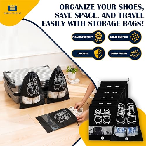 Image of Btag Shoe Bag for Travel & Storage | Water-Resistant Shoe Organizer for Men & Women | Portable, Foldable Shoe Cover for Luggage & Closet | Travel Accessories for Footwear Protection (Black,Pack of 6)