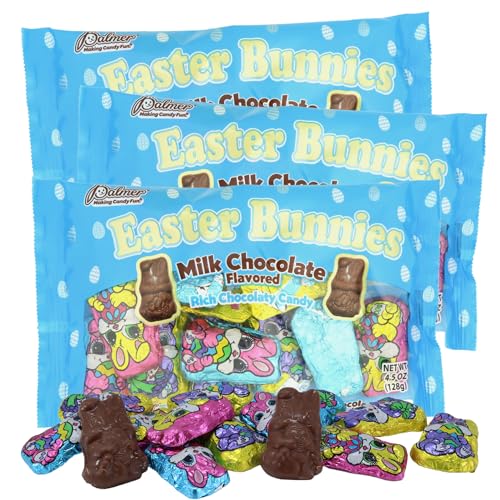 Needzo Bulk Individually Wrapped Milk Chocolate Easter Bunnies, Mini Candies for Egg Fillers, 4.5 Ounces (Pack of 3)(Bunnies, Mini)