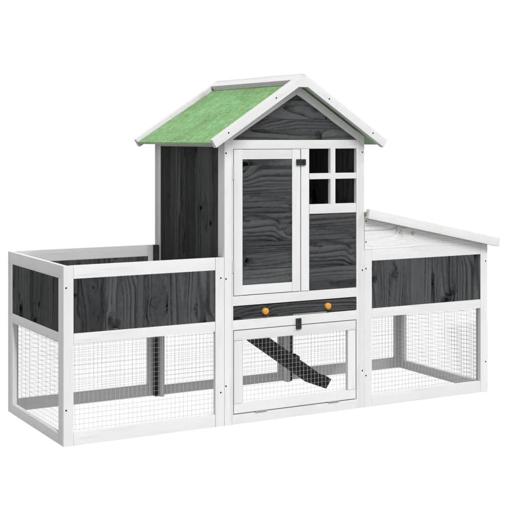 Conejera de Madera Maciza de Pino Gris 170x63x113 cm, JUNZAI Jaula Cobaya, Jaulas para Conejos, Jaula Hamster, Casa Conejo, Casita Conejo, Nido Conejo