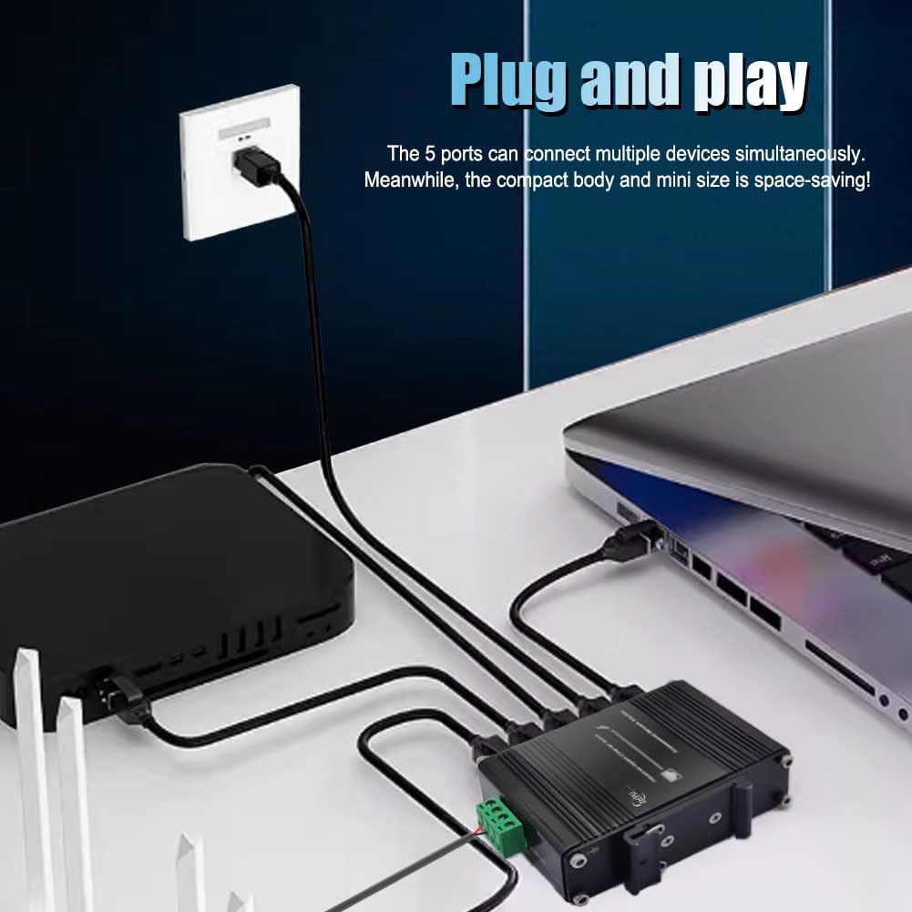 Industrial Managed 5-Port PoE Ethernet Switch, Mini Gigabit Netzwerk-Switch mit Web-Management, DIN-Schienen-kompatibel