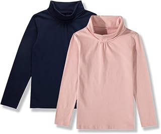 Kids One or 2-Pack or 3-Pack Cotton with Spandex Long Sleeve Turtleneck T-Shirt for Girls (Age 2-11 Years) - Buy now