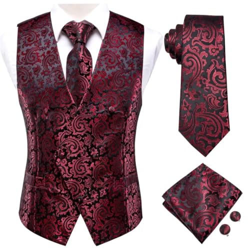 Men's Textured Formal Waistcoat Vest with Tie Hanky and Cufflinks Set for Business or Party3