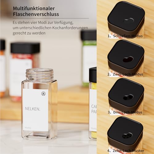 Miorkly Gewürzgläser Eckig Drehdeckel mit Regal [24 x 120ml] - Gewürzregal mit Gewürzdosen Set [Passend für alle Schubladen - Gewürz… – Ansicht 6