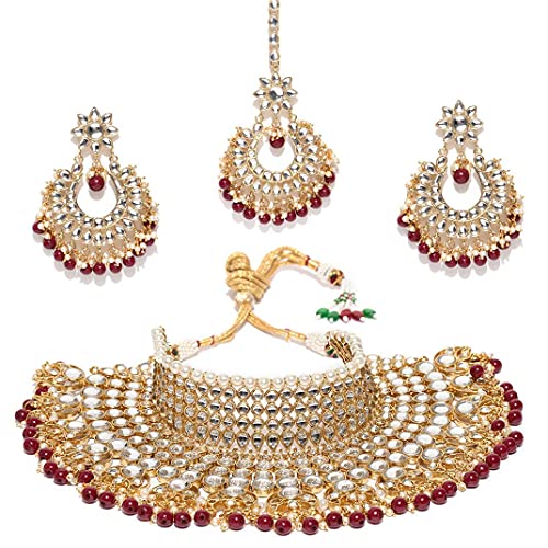I Jewels 18K Gold Plated Traditional Kundan & Pearl Studded Bridal Choker Necklace Jewellery Set for Women (K7085) (Red-1) (B097374NQB) Amazon Price History, Amazon Price Tracker