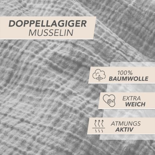 Pure Label Musselin Bettwäsche 6tlg 2x155x220+2x80x80+2x40x80 Grau – Ansicht 5