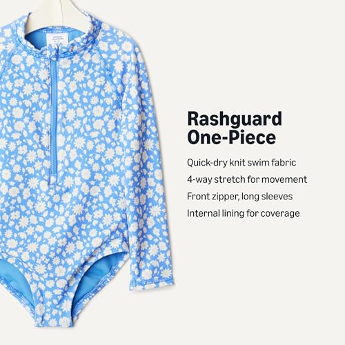 Image of Amazon Essentials Girls' Long Sleeve Rash Guard One-Piece Swimsuit