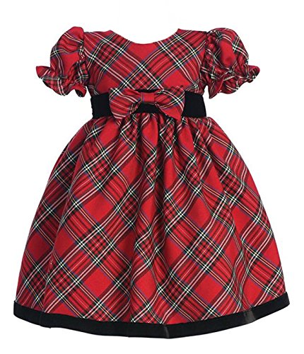 iGirlDress Little Girls Red Black Velvet Plaid Holiday Fall Christmas Girls Dress 3Mos-12