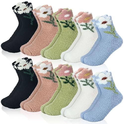 Image of Foaincore 10 Pairs Fuzzy Socks for Women Cozy Fluffy Warm Soft Slipper Socks Thick Winter Gifts for Adult Gifts