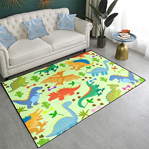 Cute Cartoon Dinosaurs Rugs for Kids Boys 3D Printed Area Rugs for Boys Bedroom Home Decor Large Dinosaur Play Rugs, Crystal Polyester Dinosaur Rug Mat for Playroom Living Room Kitchen, 3'×4'