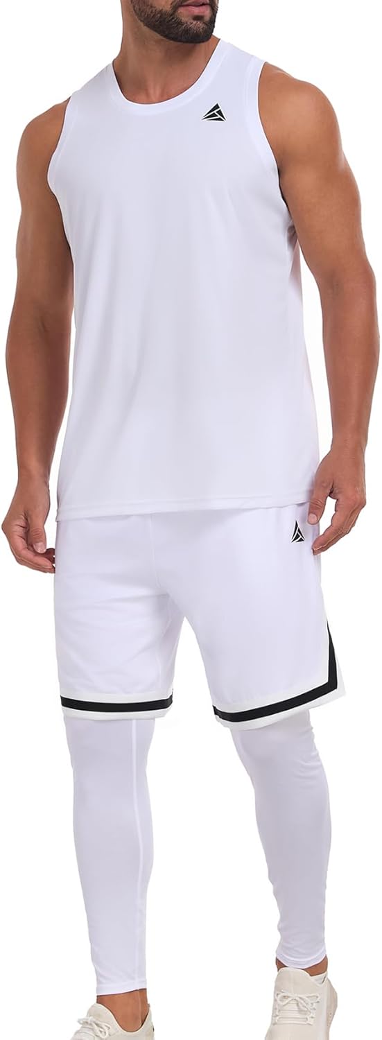 Inno 2 Piece Workout Set Gym Clothes for Men Shirt and Shorts with Leggings Moisture-wicking Athletic Outfits