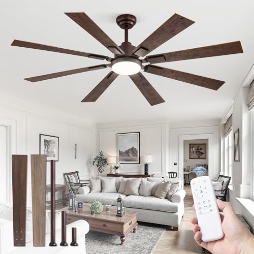 Image of ZMISHIBO 62 inch Oil Bronze Farmhouse Ceiling Fan with Light and Remote, Indoor /Outdoor Rustic Brown Ceiling Fan for Living Room Patio, 6 Speed Reversible Quiet DC Motor, 3 CCT, Dual Finish 8 Blades