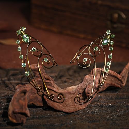 CoTera Fairy Elf Ear Cuff - Handmade Fairy Gold Ear Cuff Earrings Renaissance Costume Rhinestone Accessories for Cosplay3