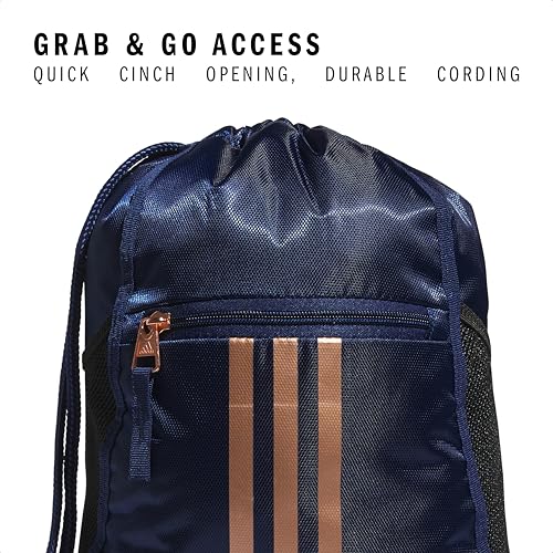 Image of adidas Alliance Sackpack - Drawstring Backpack for Sports, Small Gym, Dark Blue /Rose Gold /2, One Size, Alliance Sackpack - Drawstring Backpack Small Bag for Men and Women